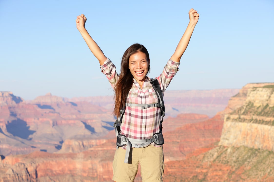 Happy Winner Hiker Woman 